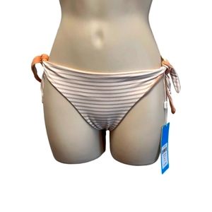 Beach Bunny Sutton Side Tie Bikini Bottoms NWT $110 XL Peach White Silver Stripe